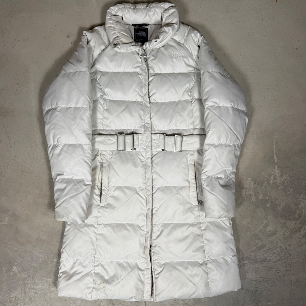 The North Face Womens‎ White Belted Long Puffer Parka Jacket Size Medium